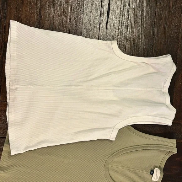 Classic Ribbed Cotton White and Olive Green Tank Top Bundle - Picture 8 of 9